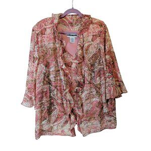 Dana Kay 2Pc Blouse Shell Set Women 26W Petite Pink Brown Ruffle Career Classic